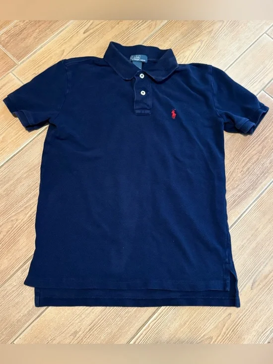 Ralph Lauren Navy Polo Shirt with White Label Detailing