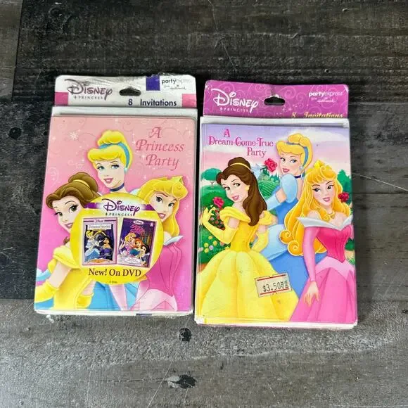 Vintage Disney Princesses Party Express Hallmark Invitations (8 Count) Lot of 2