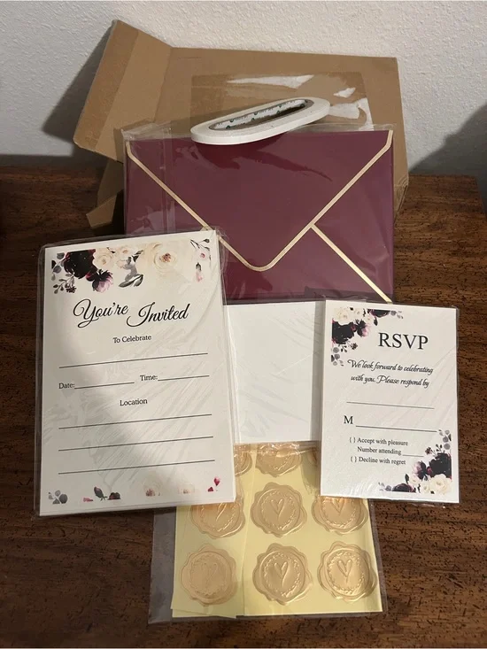 Elegant Burgundy and Gold Wedding Invitation Set of 25