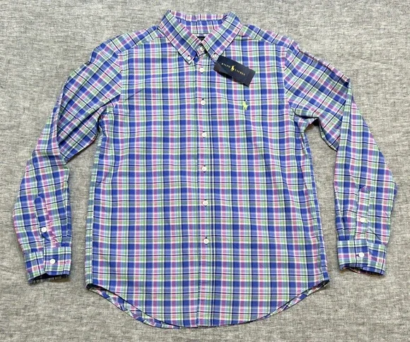 Ralph Lauren Shirt Youth Large 14-16 Plaid Long Sleeve Classic Preppy Button-Up