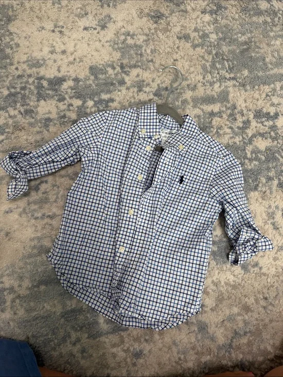Polo Ralph Lauren Boys 18M Blue White Gingham Button Down Shirt EUC