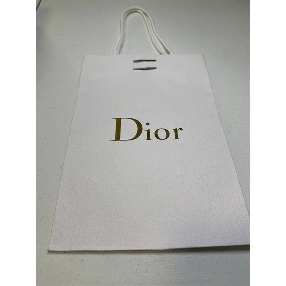 Christian DIOR Shopping Paper Gift Bag Pebbled Textured White ((0487)