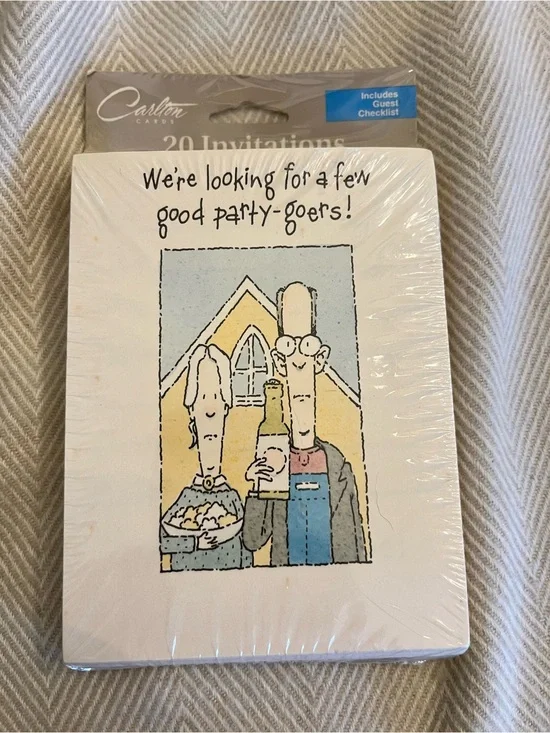 Vtg Carlton Cards American Gothic Party Invitations- SEALED Set of 20 USA-Humor