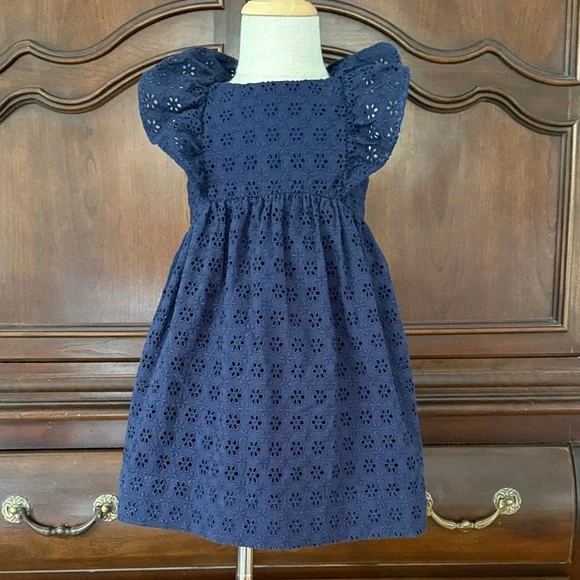 Ralph Lauren Toddler Girls Navy Eyelet Puff Sleeve Dress 24M Cotton Summer