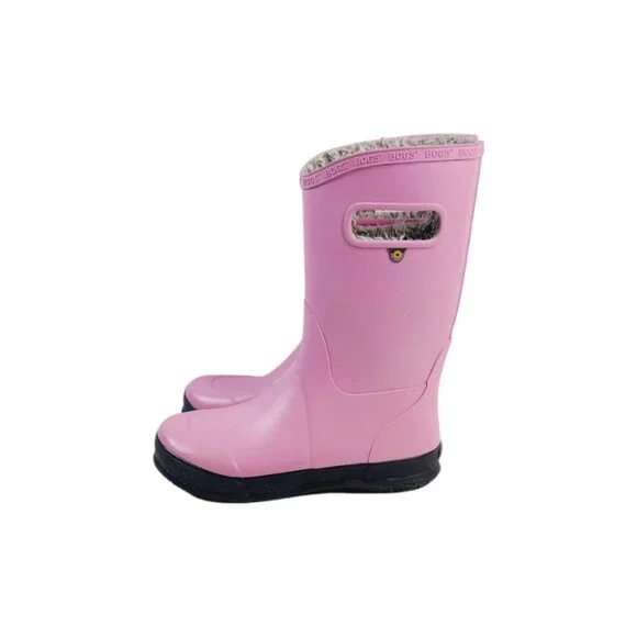 Bogs Girl's‎ Pink Gray Classic II Rubber Fur Mid-Calf Rain Boots Size 6