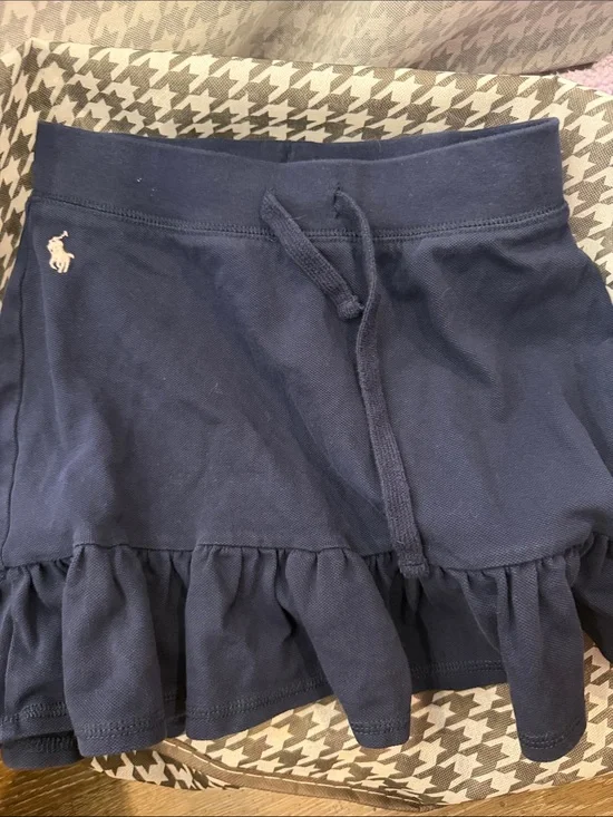 Ralph Lauren Navy Drawstring Ruffle Skirt with Pony Embroidery
