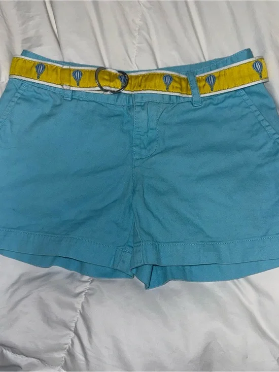 Girls Size 7 Blue Summer Shorts Hot Air Balloon Belt Cute Beach Shorts