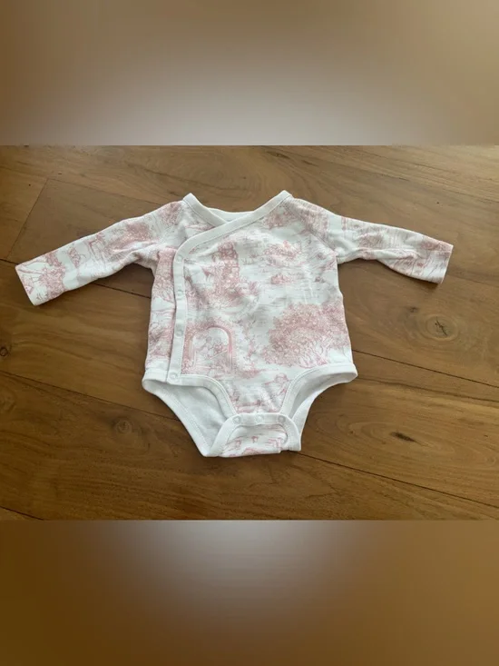 Ralph Lauren White Baby Bodysuit with Blush Toile Print