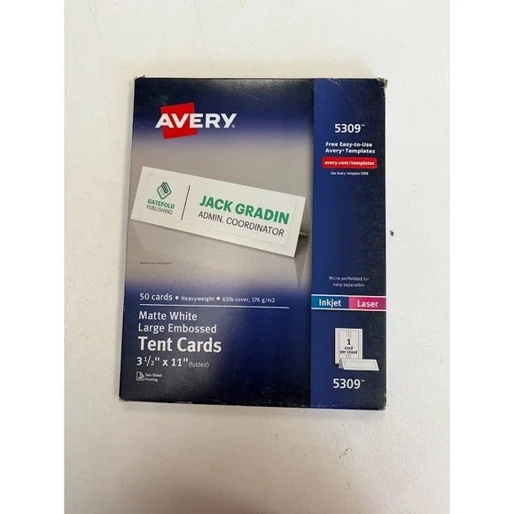 Avery Ink Jet Large Tent Cards Embossed White 3.5