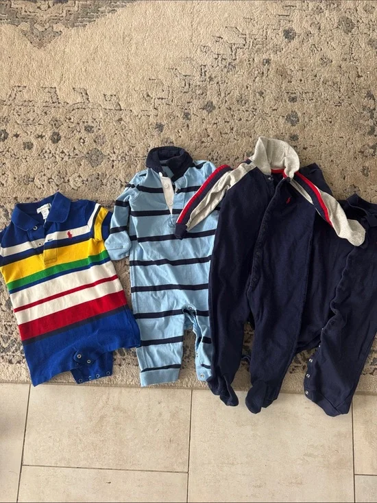 Lot of 4 Pieces Ralph Lauren Blue Striped Kids Boys Onesie Romper 9M