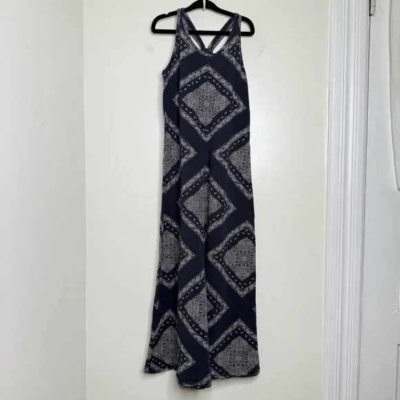 Ralph Lauren Long Maxi Dress Kids size 7 Handkerchief Print Navy Blue