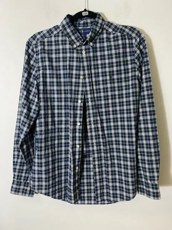 Boy's Ralph Lauren Blue Green Plaid Button Up Sz XL