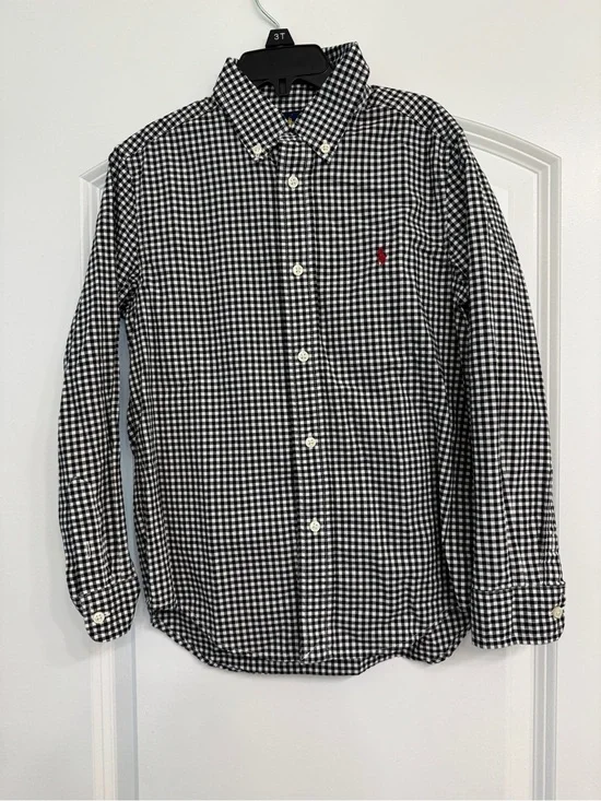 Ralph Lauren Black & White Gingham Button-Down Shirt with Red Logo
