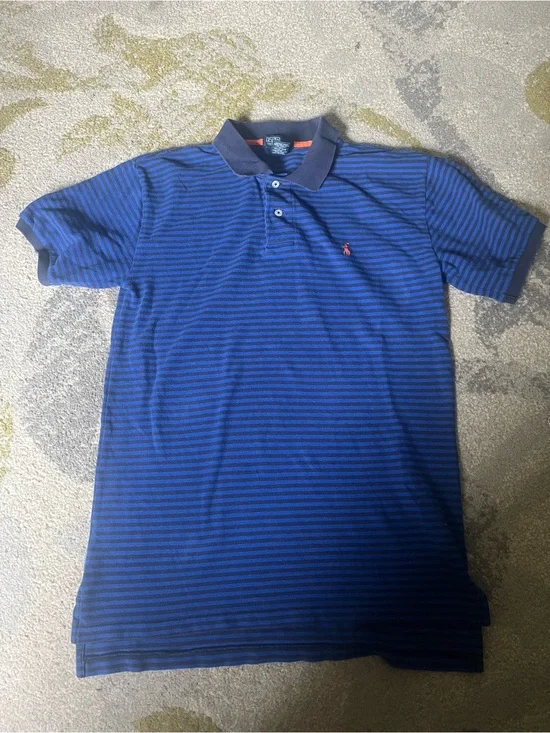 Ralph Lauren Blue Striped Polo with Navy Collar Kids