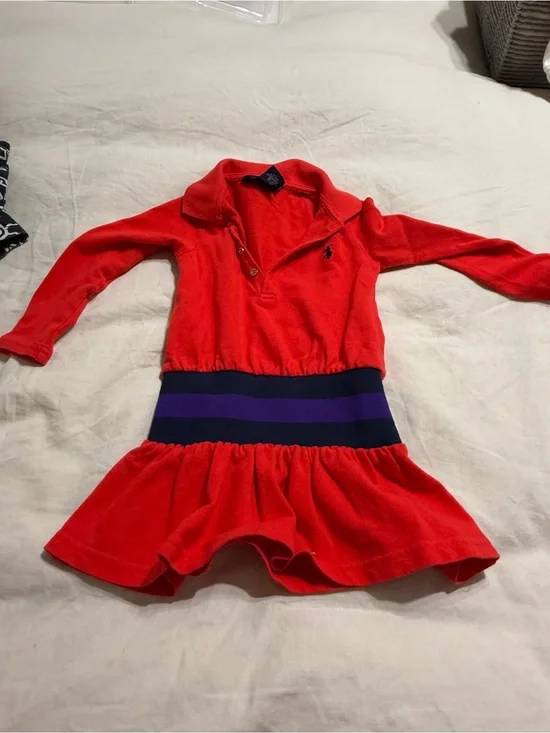 Ralph Lauren Red Polo Dress with Navy and Purple Waistband
