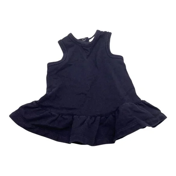 Ralph‎ Lauren Dress Girls 3 Months Sleeveless Navy Blue Ruffle Hem Cotton