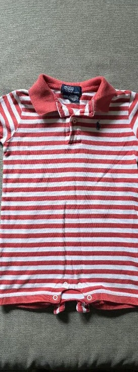 Ralph Lauren Red and White Striped Polo Romper