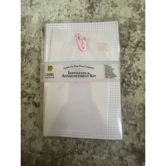 Gartner Baby Announcement Kit Pink Set of 10 Pink Gingham Print Your Own