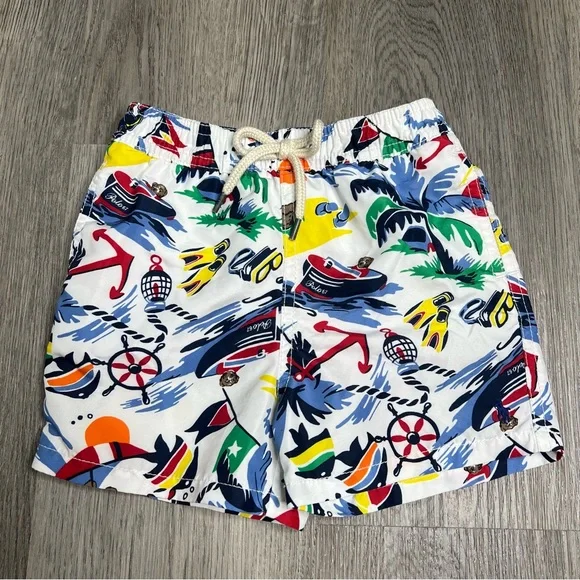 Ralph‎ Lauren Nautical Anchor Polo Bear Boats Bathing Suit Swim Trunks 24m Baby