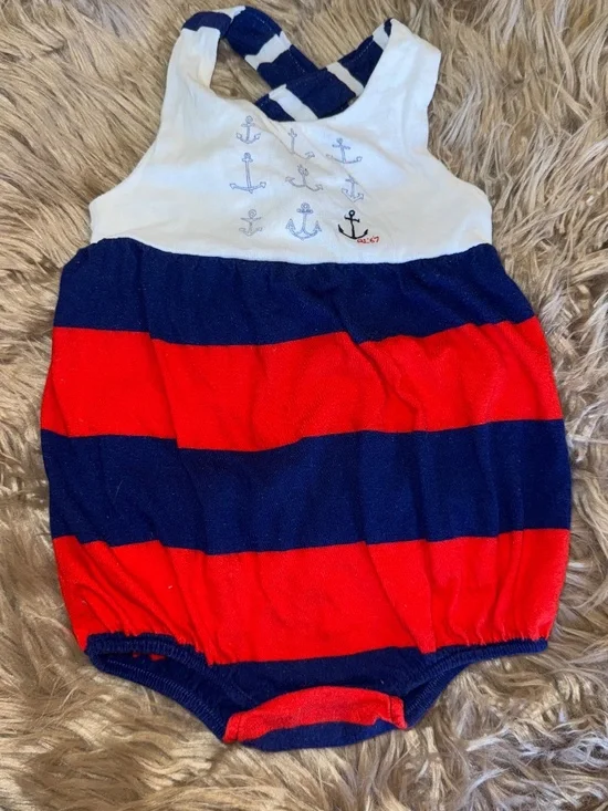 Ralph Lauren striped Nautical Romper, anchors, lightweight sz 6m Baby girl