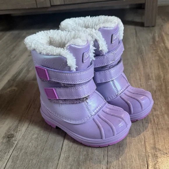 Cat & Jack Lilac Purple Kids Snow Boots with White Faux Fur
