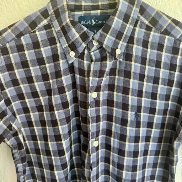Ralph Lauren pony logo boys blue plaid button down sz 7 🐎🏇