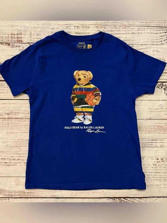 Ralph Lauren Polo Bear blue Basketball t-shirt YMD YL 12/14/16