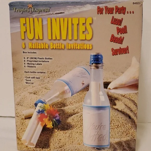 Beach Pool Party Invitations in a Bottle
