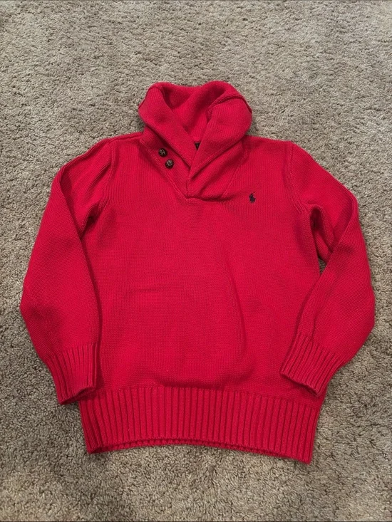 Ralph Lauren Red Shawl-Collar Knit Sweater