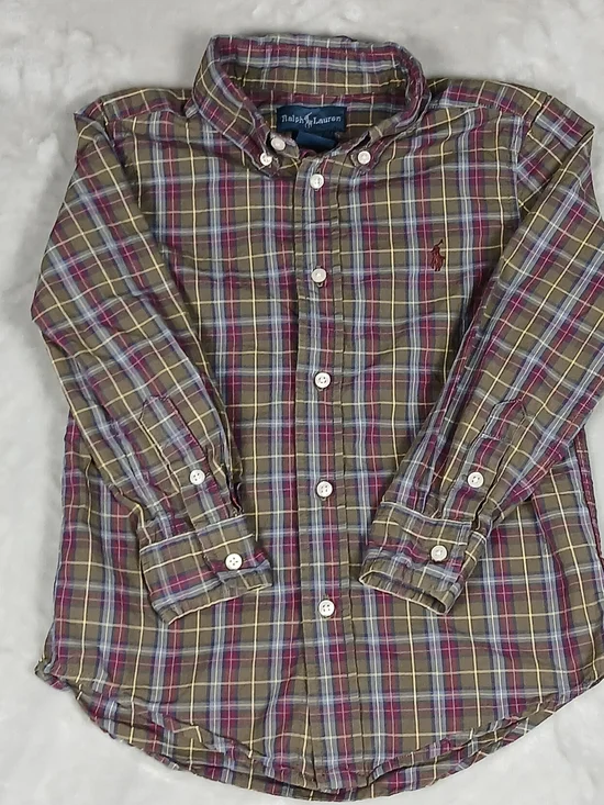 Ralph Lauren Button Up Long Sleeve Shirt Kids 4/4T Plaid