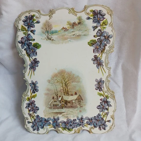 Antique Victorian Winter Farm Die Cut Embossed Card