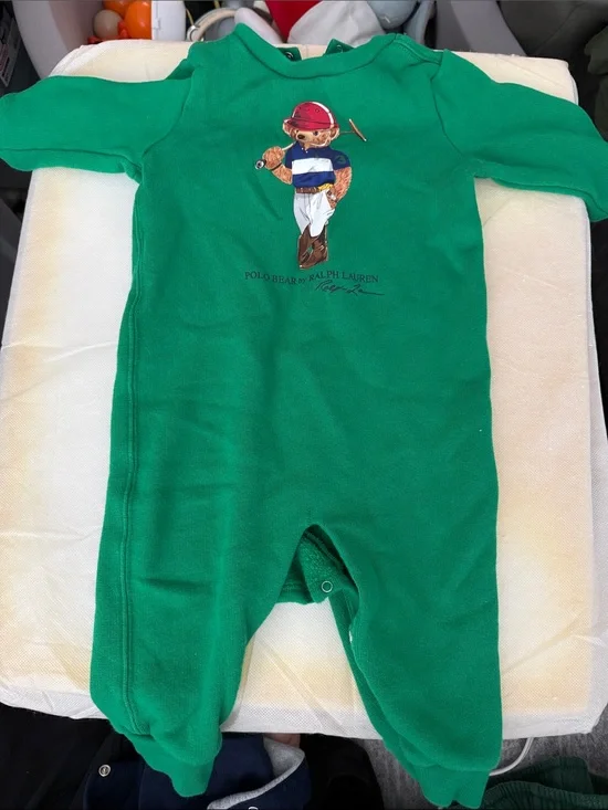 Ralph Lauren Green Polo Bear Footed One-Piece