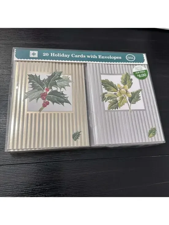 Vintage Holly & Oak Leaf Holiday Cards Assorted 4 Designs 20 Ct Sealed