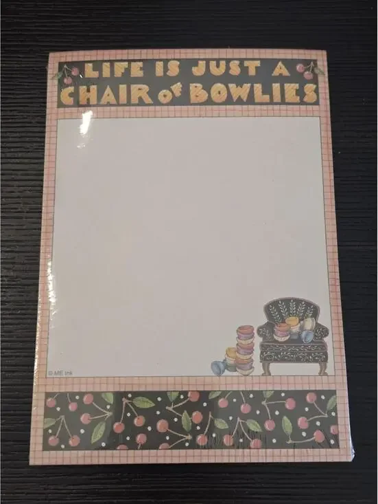 2003 Mary Engelbreit Chair Of Bowlies Note Pad Cherry Sewing Factory Sealed
