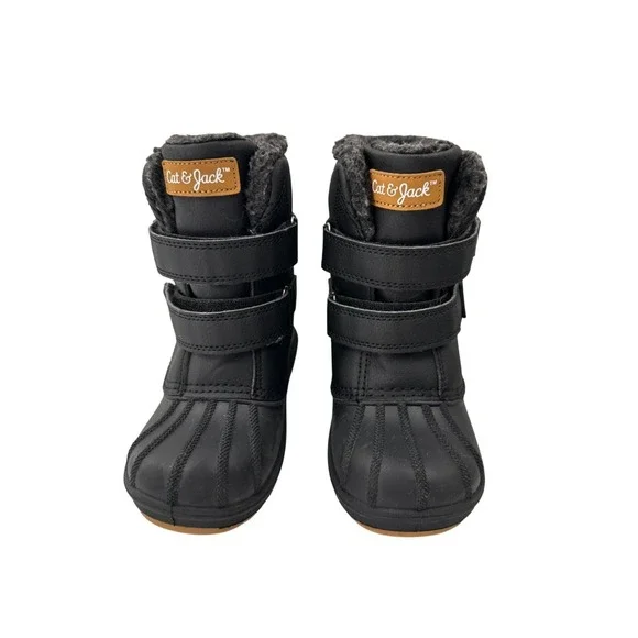 Cat & Jack Toddler‎ Black Winter Boots Size 10 Faux Fur Lining Snow Rubber Sole
