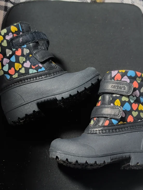 Carter's Black Toddler Girls Snow Boots Navy with Multicolor Heart Print, Size 9