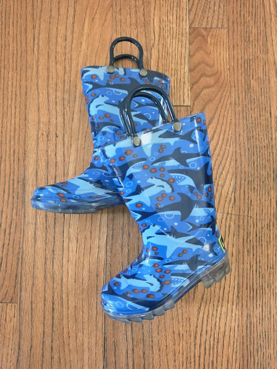Western Chief Blue Shark Light Up Rain Boots Kids Size 7
