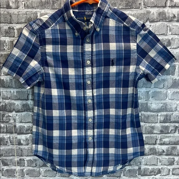 Boys Ralph‎ Lauren Navy and White Plaid Shirt
