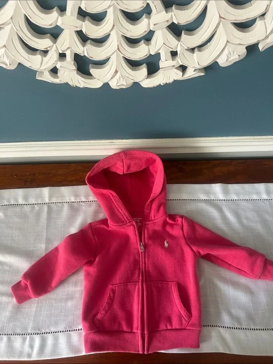 Ralph Lauren Hot Pink Hooded Zip-Up Sweatshirt for Kids