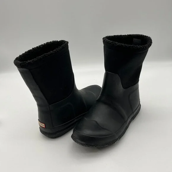 Hunter Kids Black Sherpa‎ Lined Neoprene Rubber Rain Winter Boots UK 2 US 3 4