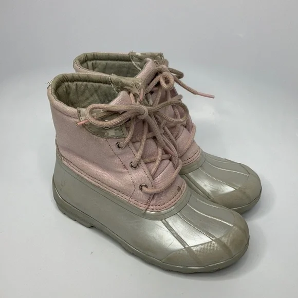Sperry lace up Duck‎ Boots pink silver gray size 2 youth
