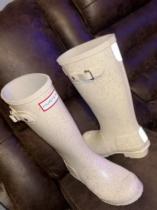 Hunter Cream Glitter Tall Rain Boots