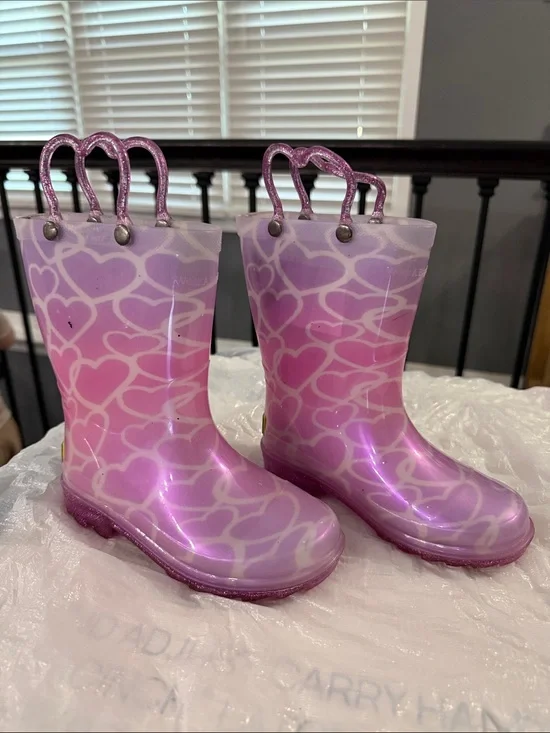 Western Chief Pink & Purple Heart Kids Rain Boots