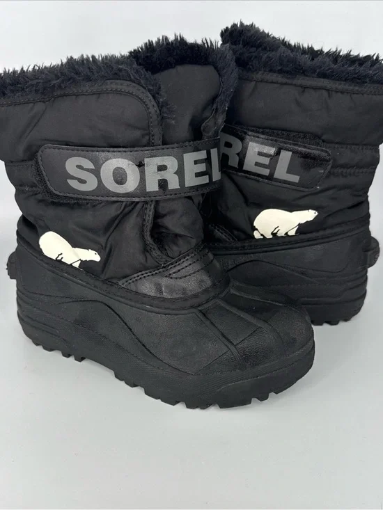 Kids sz 13 SOREL black faux fur lined snow boots children