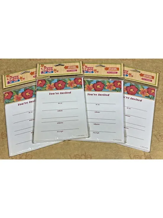 Hawaiian Flower Hibiscus Luau Tiki Lei Tropical Party Invitations 4 Sets of 10