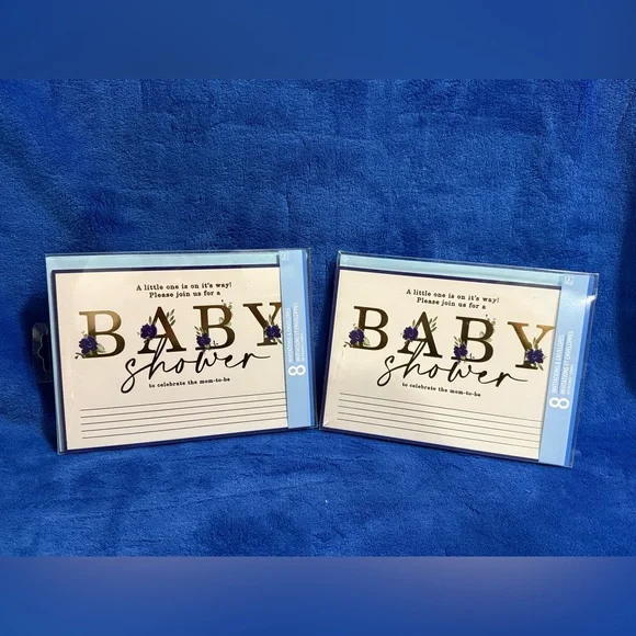 Blue and Gold Baby Shower Invitations 2 Packages of 8 (16Total) NWT
