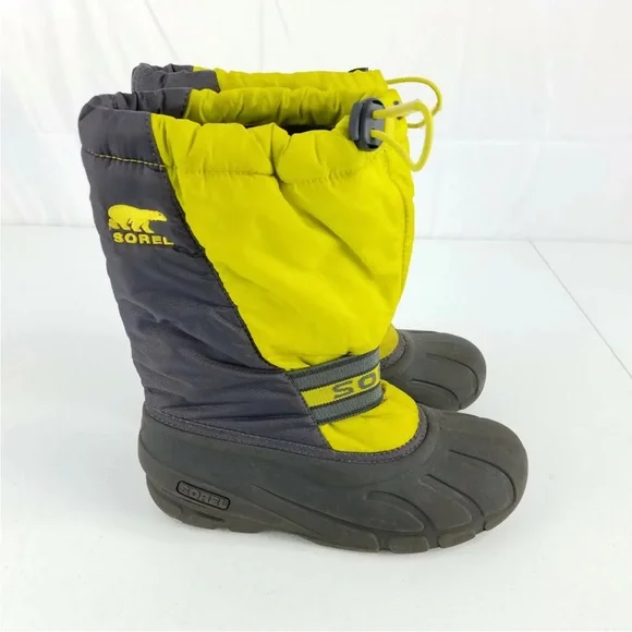 Sorel 1831 Gray & Yellow Insulated Waterproof Snow Boots Kids Size 12