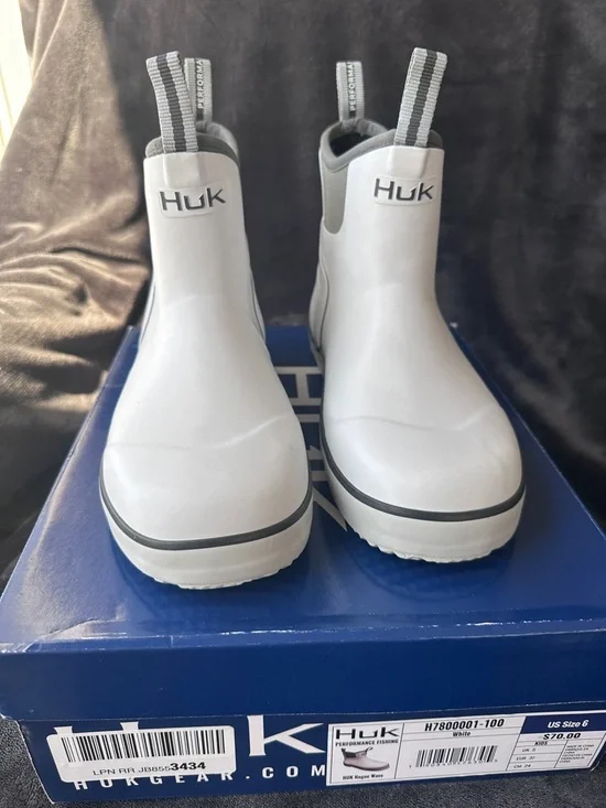 Huk Kids White & Gray Rain Boots
