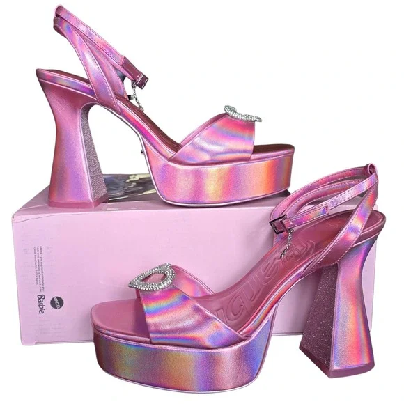 Barbie X ALDO‎ Platform Heels Iridescent Slingback Sparkly Block Heel Sz 9W