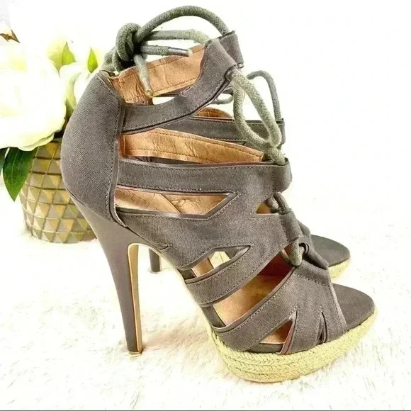 COLIN STUART Strappy Rope Tie Woven Platform‎ Espadrille Stiletto Heels Size 7